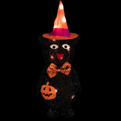 24" Lighted Black Cat in Witch's Hat Outdoor Halloween Decoration