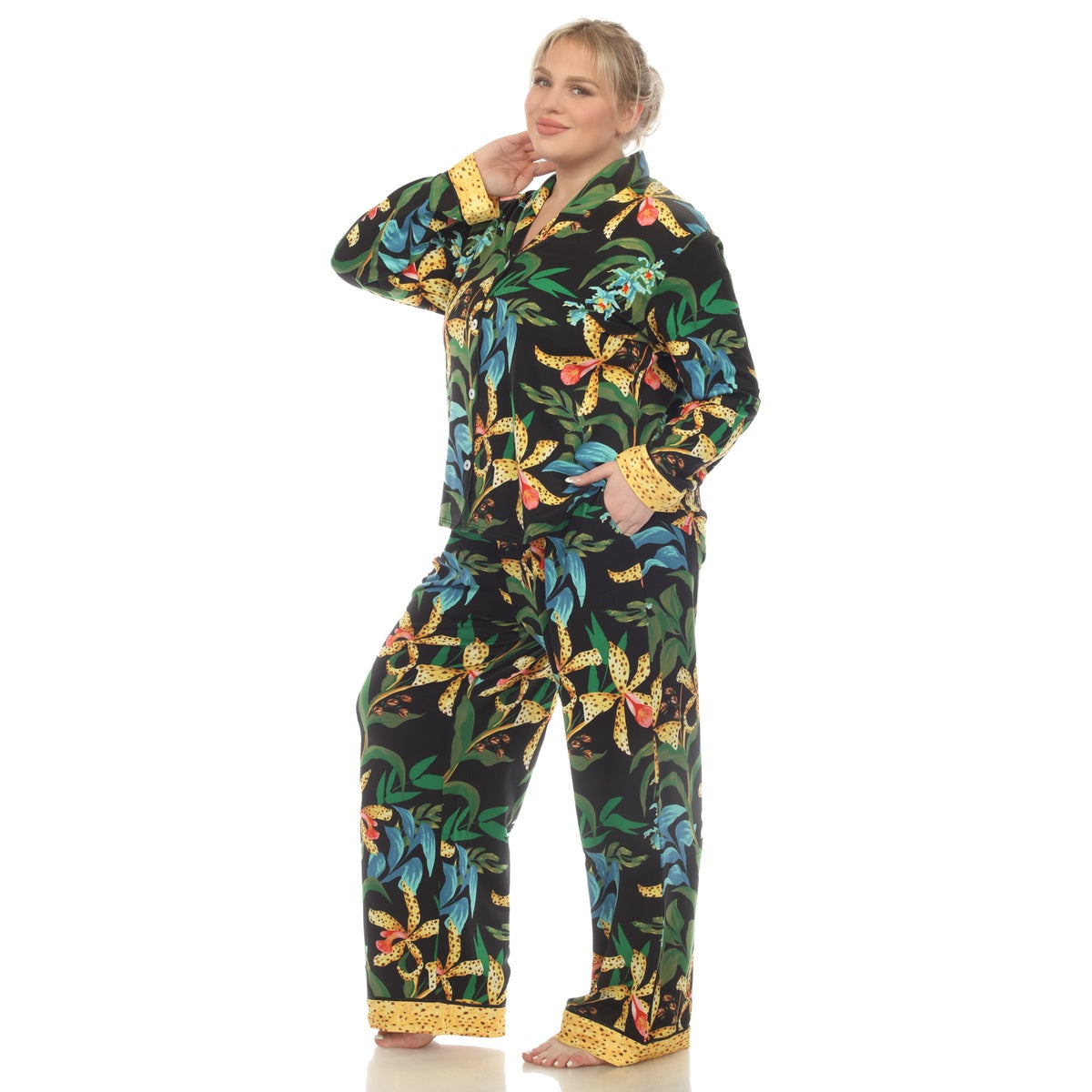  White Mark Plus Size Two Piece Wildflower Print Pajama Set - 1X - Bonton