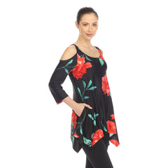 Women's Floral Printed Cold Shoulder Tunic