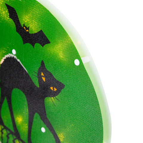 Lighted Cat Halloween Window Silhouette - 13.75" - Green - Clear Lights