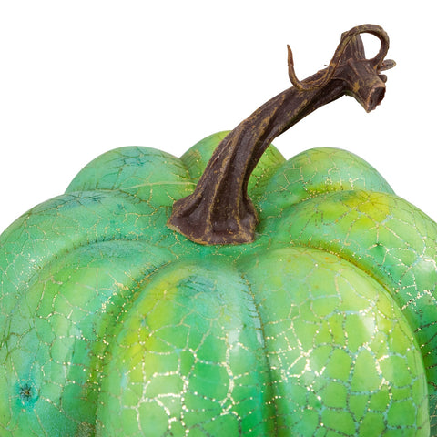 Crackle Fall Harvest Thanksgiving Pumpkins - 5" - Green and Gold - Set of 2