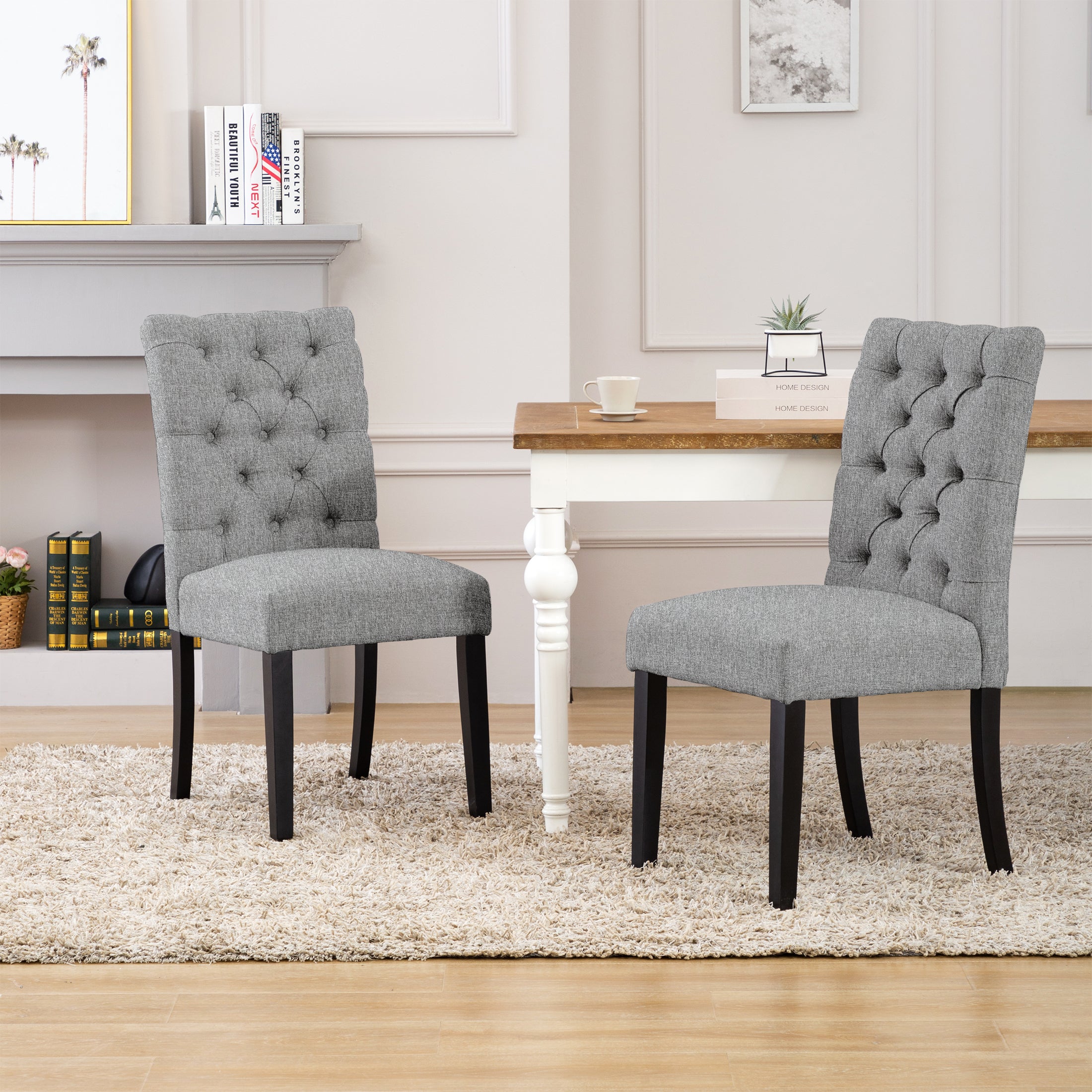  Westin Furniture Upholstered Button Tufted Dining Side Chair, Set of 2 - Beige - Bonton