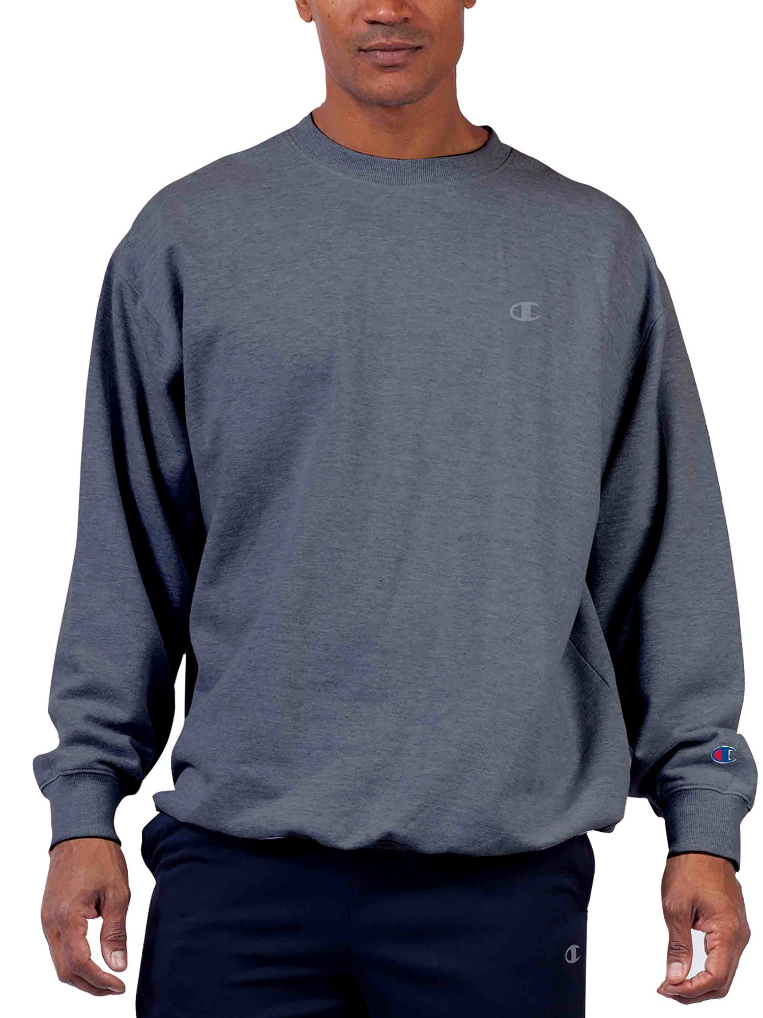  Champion Big And Tall Men's Powerblend Fleece Pullover Crew Sweatshirt - Charcoal Heather - Bonton