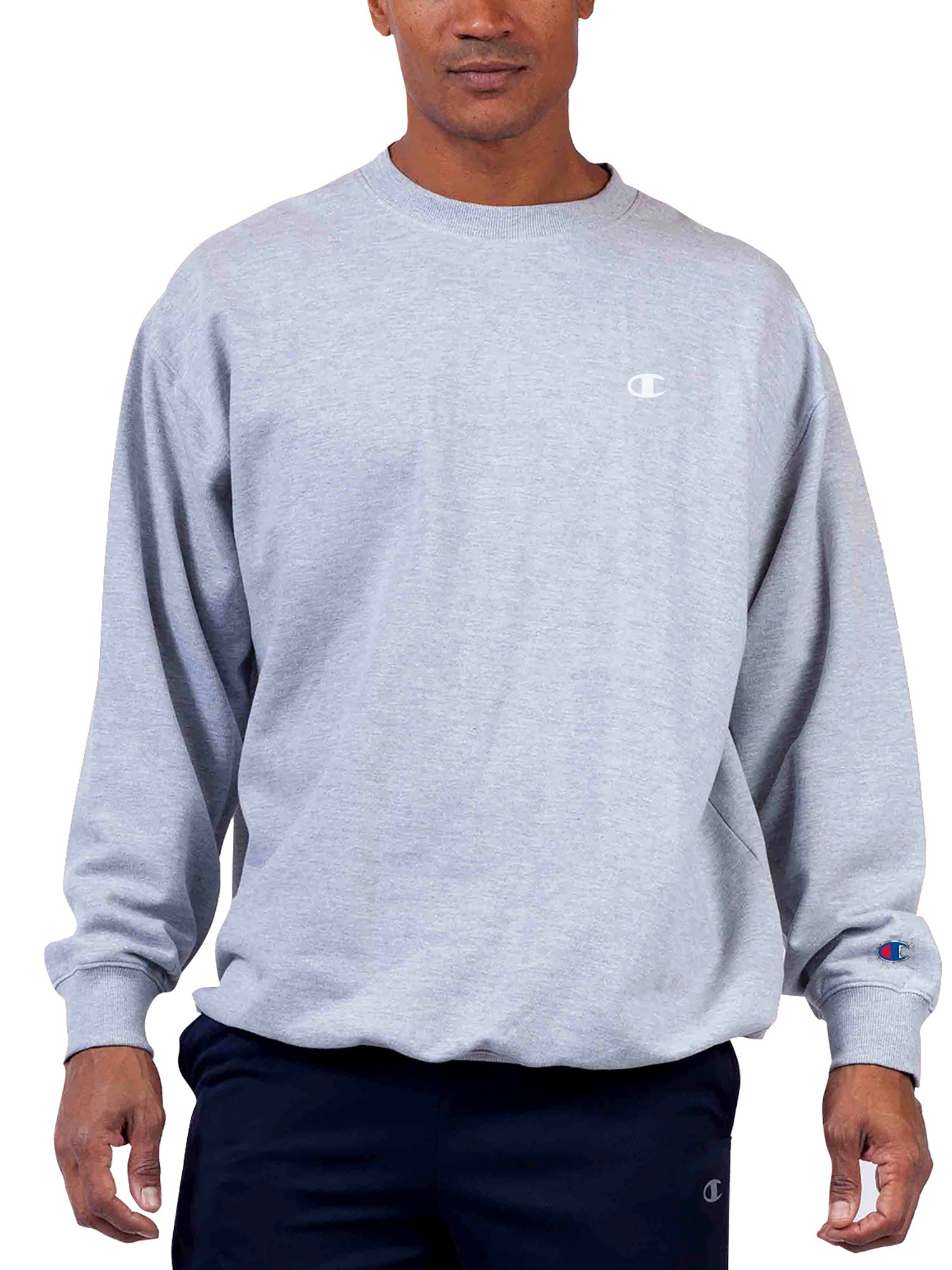  Champion Big And Tall Men's Powerblend Fleece Pullover Crew Sweatshirt - Heather Grey - Bonton