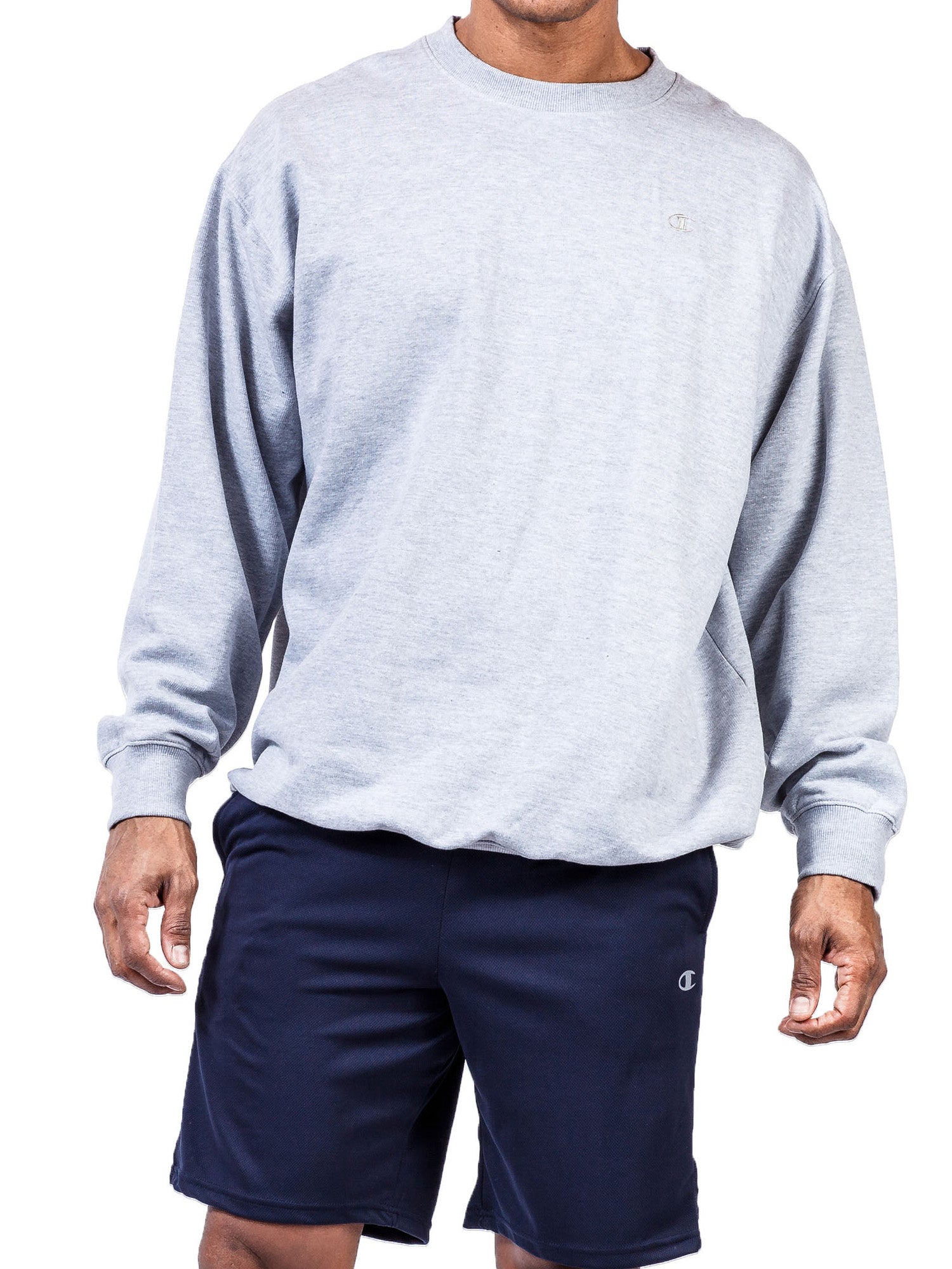  Champion Big And Tall Men's Powerblend Fleece Pullover Crew Sweatshirt - White - Bonton