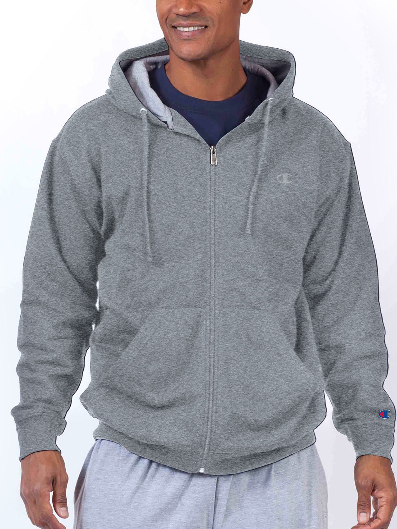  Champion Big And Tall Men's Powerblend Fleece Full Zipper Hoodie Sweatshirt - Heather Grey - Bonton