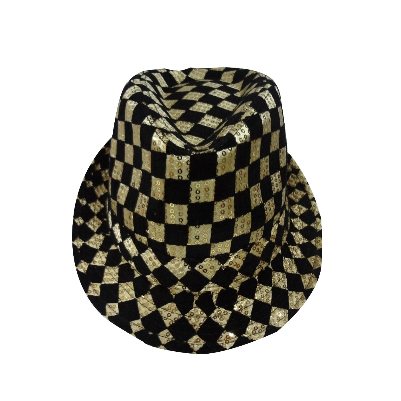 Dress Up America Checkerboard Sequined Fedora Hat by Dress Up America - Gold - Bonton