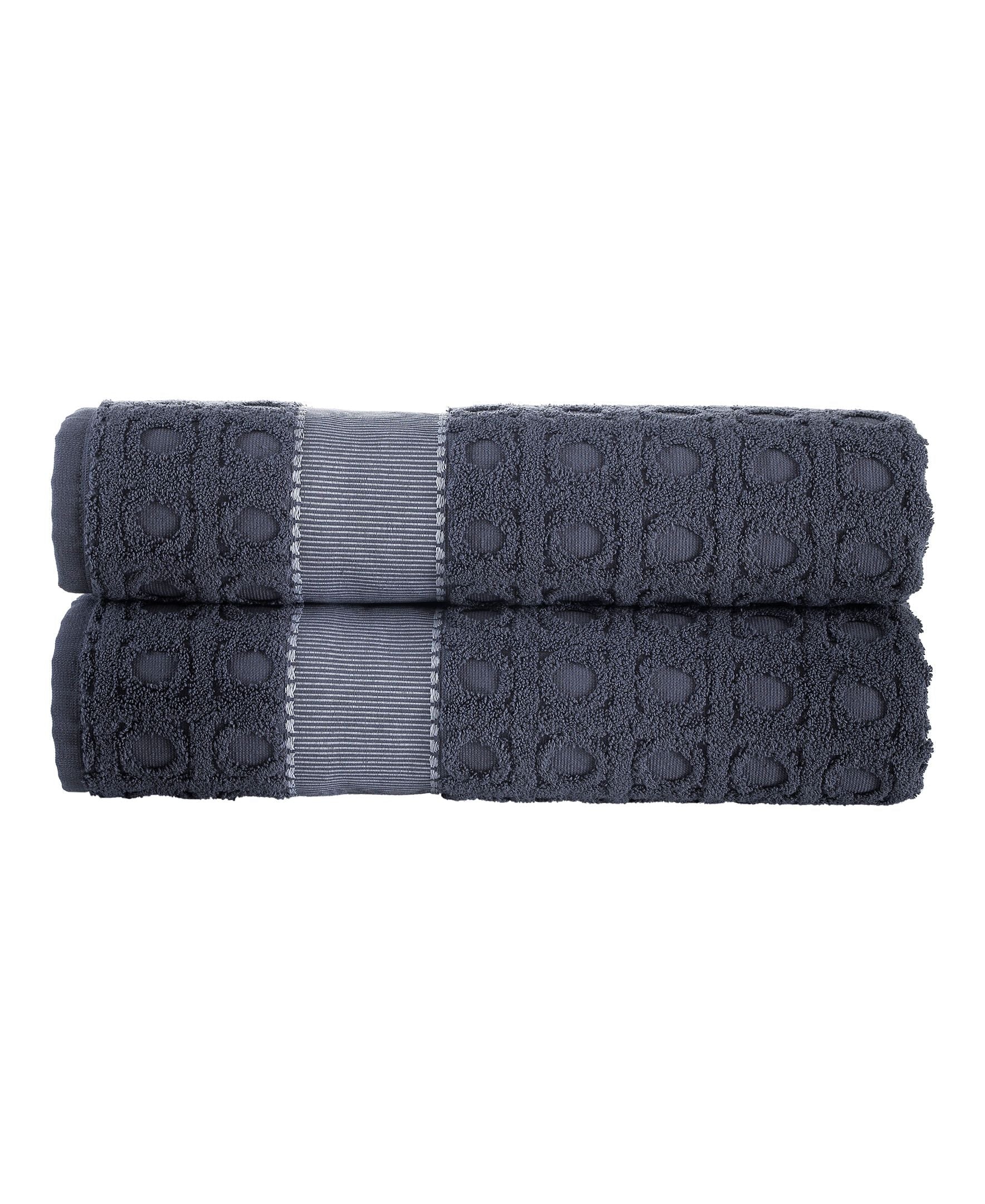  Brooks Brothers Circle in Square Bath Sheet 2 Piece Set - Anthracite - Bonton