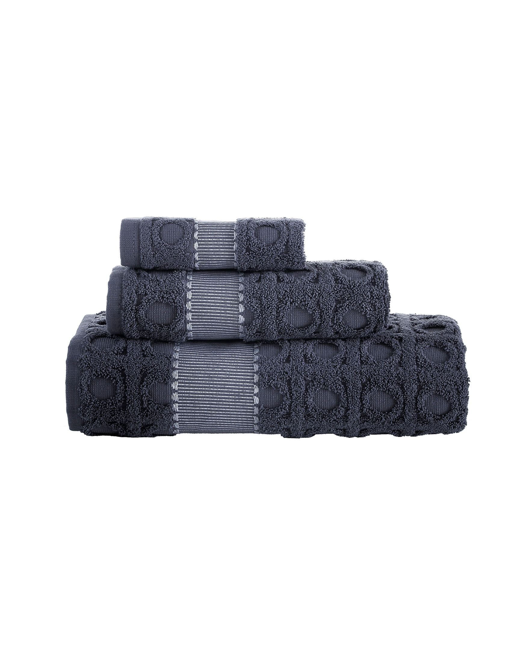  Brooks Brothers Circle in Square 3 Piece Towel Set - Anthracite - Bonton