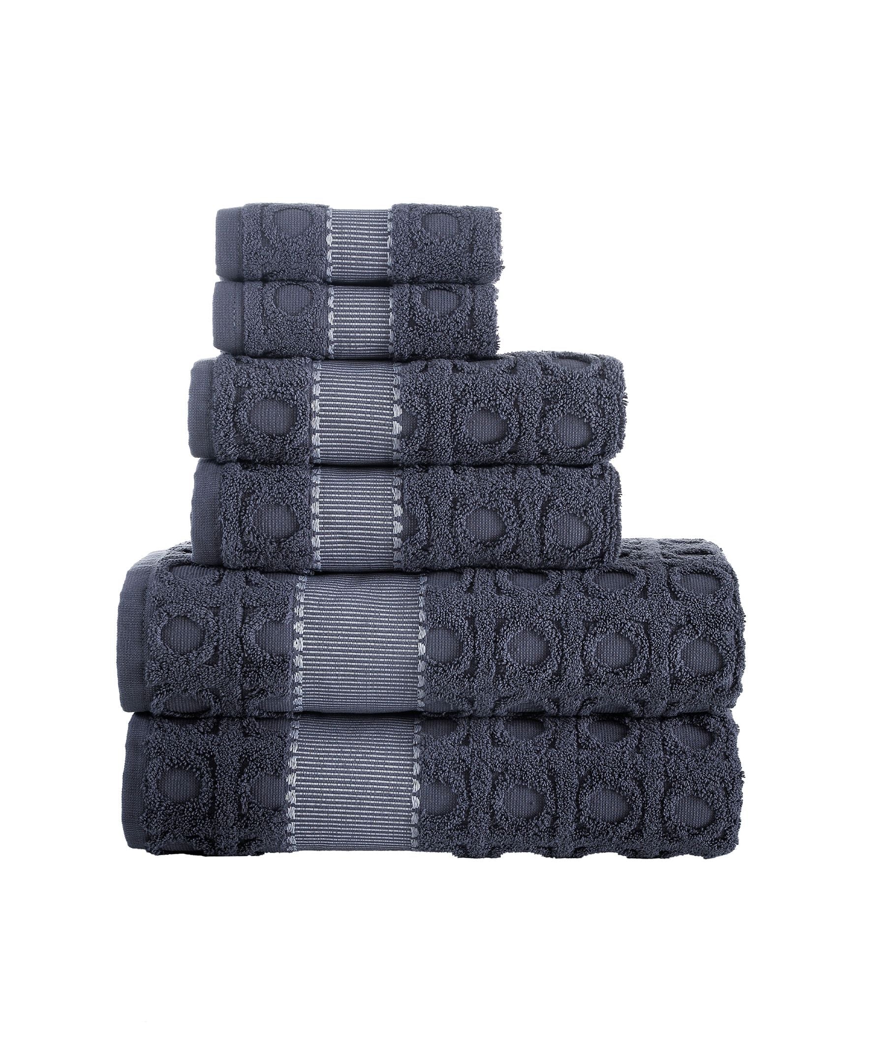  Brooks Brothers Circle in Square 6 Piece Towel Set - Anthracite - Bonton