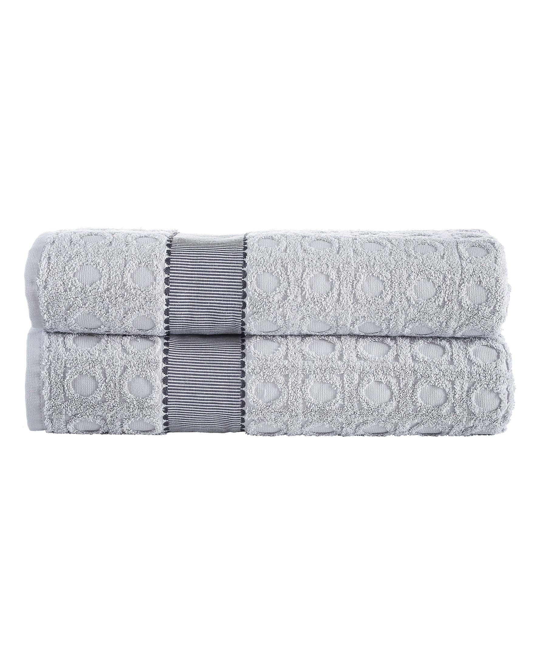  Brooks Brothers Circle in Square Bath Sheet 2 Piece Set - Anthracite - Bonton