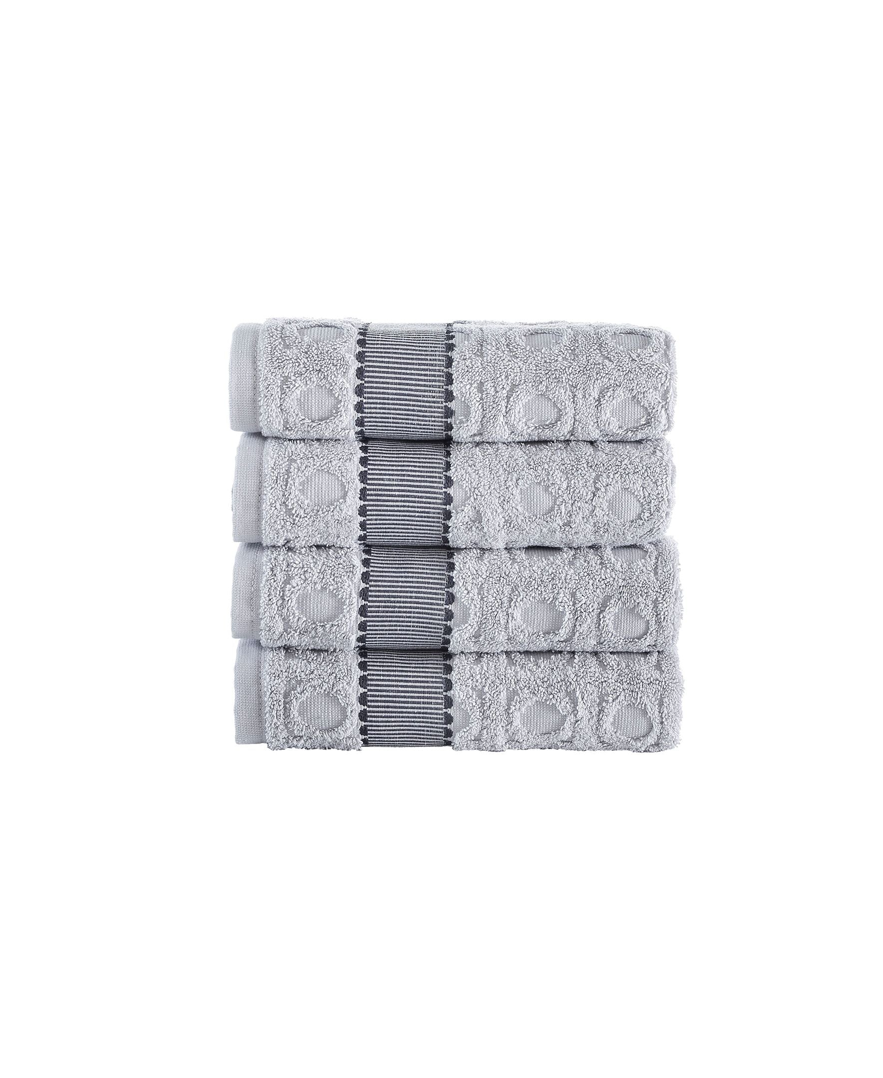  Brooks Brothers Circle in Square Hand Towel 4 Piece Set - Anthracite - Bonton