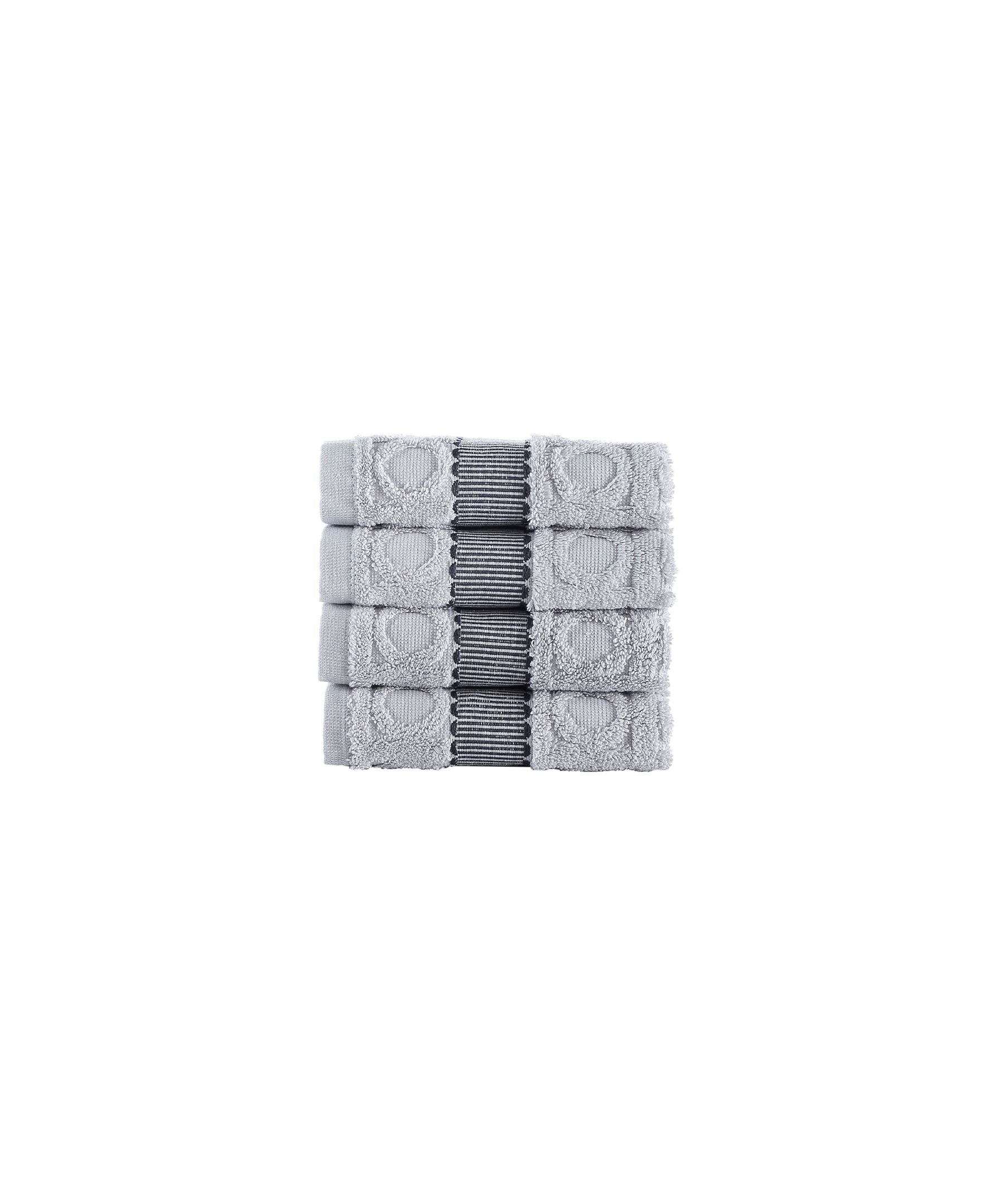  Brooks Brothers Circle in Square 4 Piece Wash Towel Set - Silver - Bonton