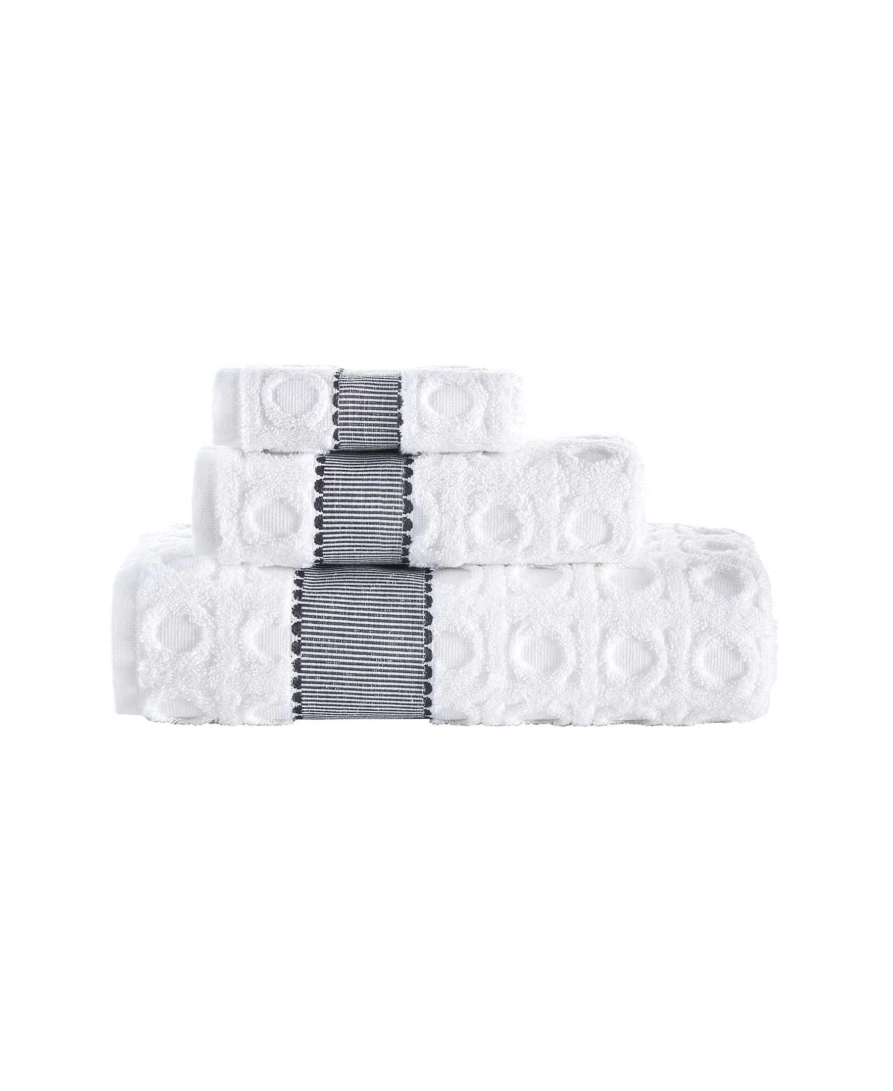  Brooks Brothers Circle in Square 3 Piece Towel Set - Anthracite - Bonton