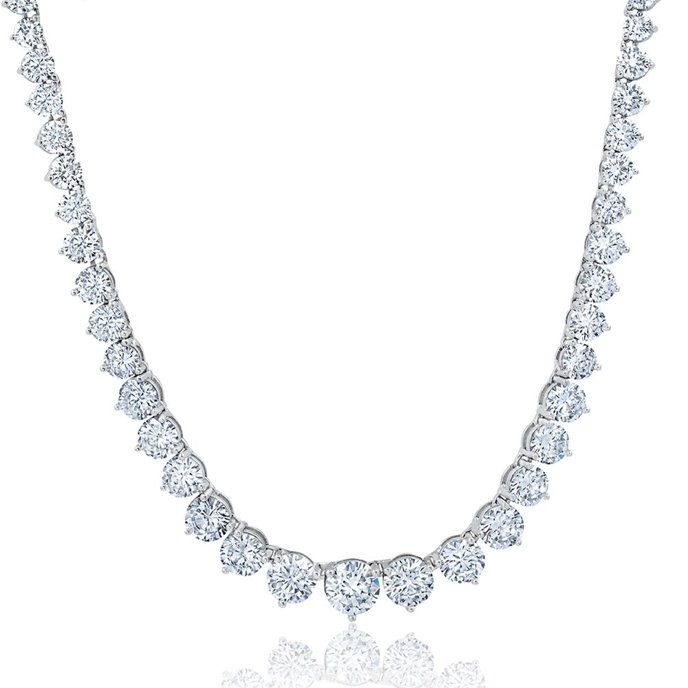  CRISLU Classic Small Graduated Tennis Necklace Finished in Pure Platinum - XX - Bonton