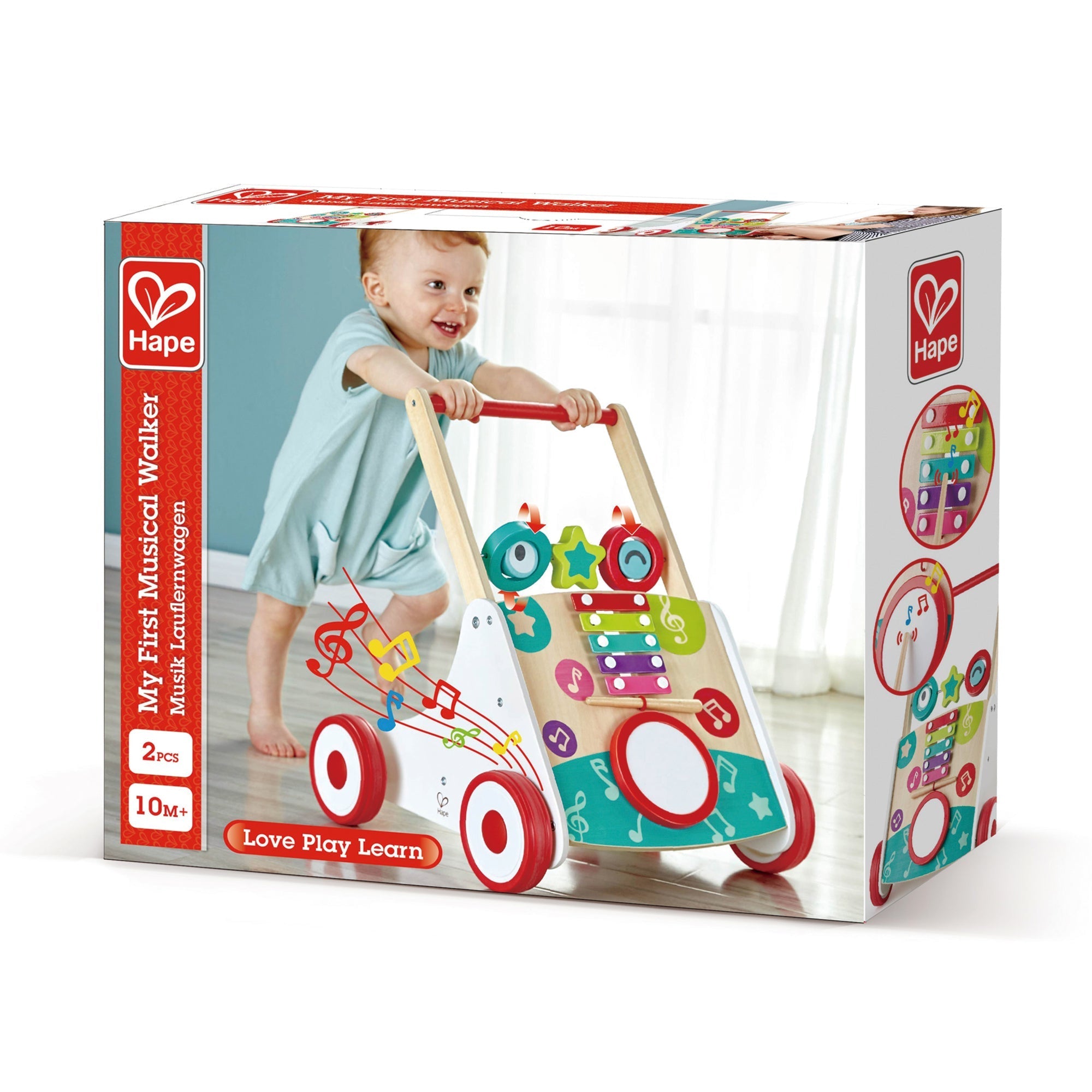  Hape Hape My First Musical Walker Wooden Push & Pull Learning Toy - Multi - Bonton