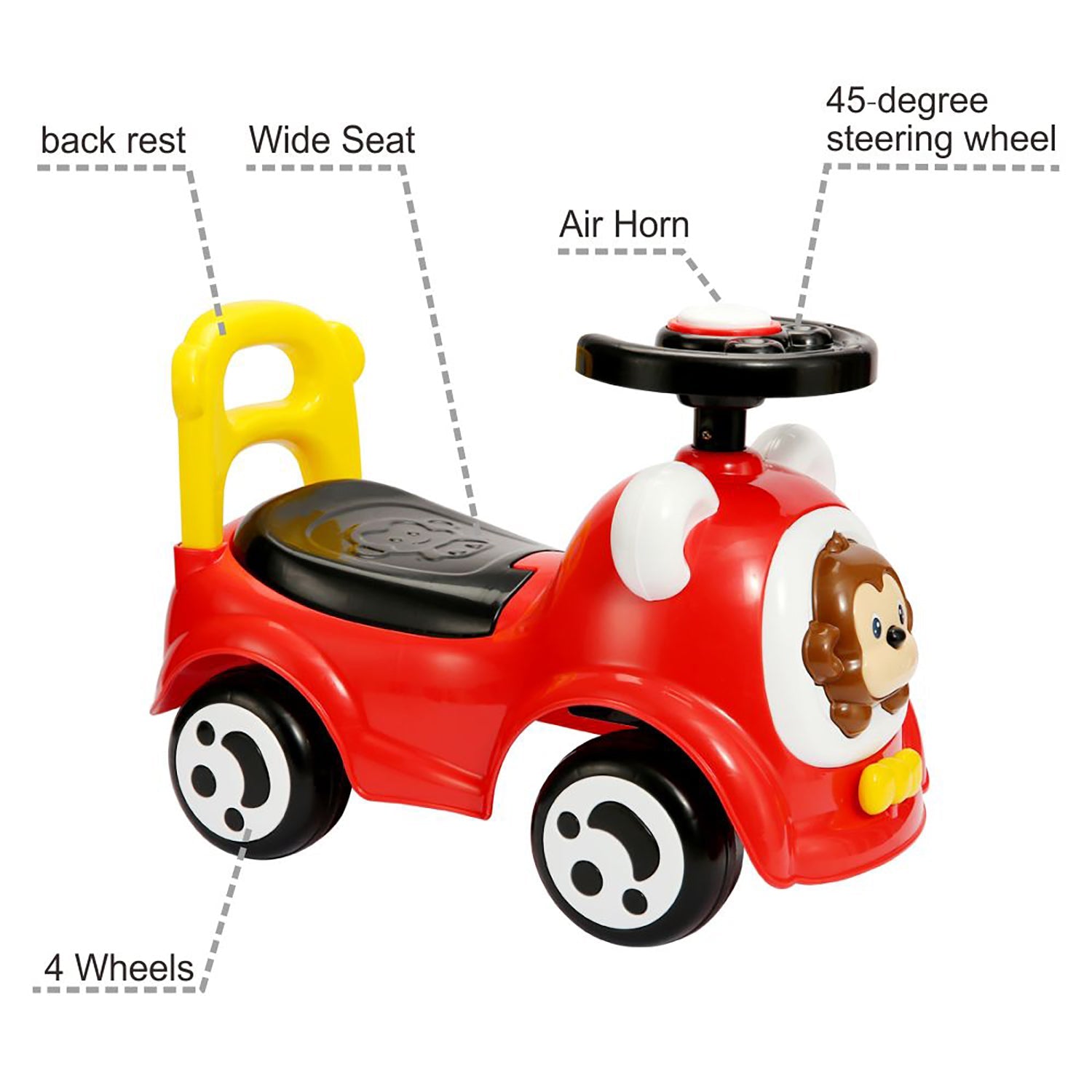  Trimate Trimate Toddler Foot to Floor Ride on Car with Horn and Backrest, 1-3Years Old, Red - Multi - Bonton