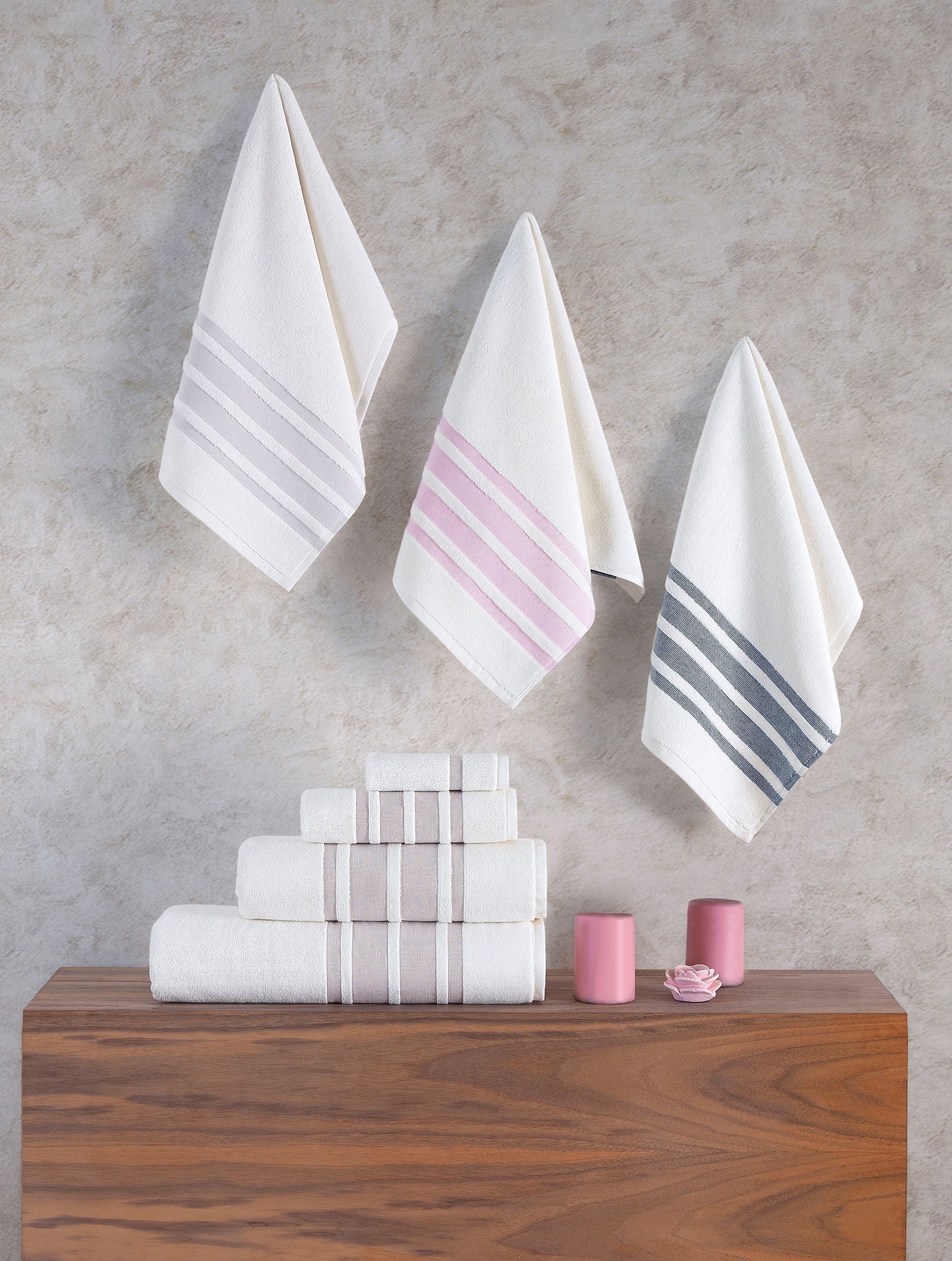  Brooks Brothers Contrast Border 4 Piece Wash Towel Set - Pink - Bonton