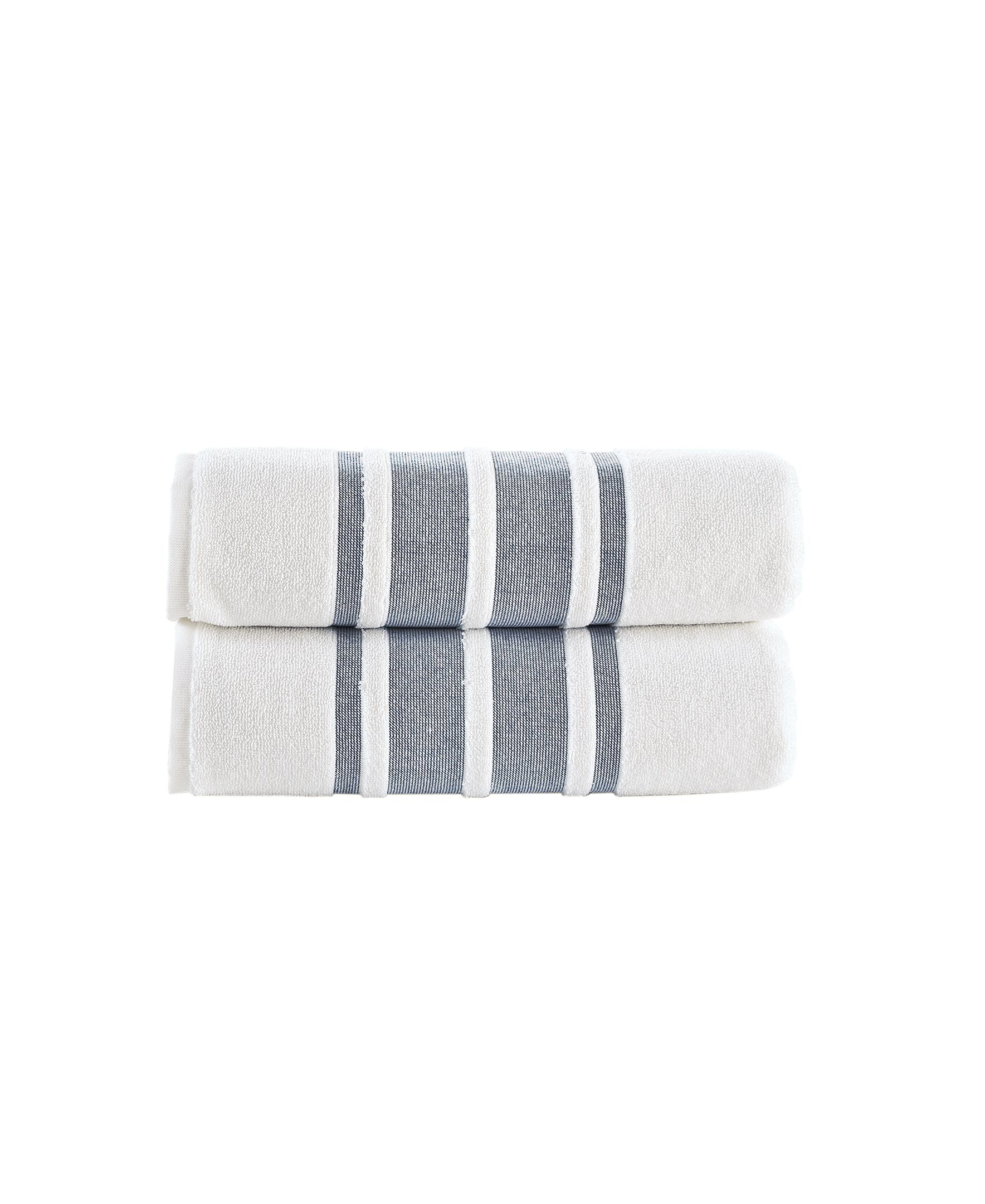  Brooks Brothers Contrast Border Bath Towel 2 Piece Set - Navy - Bonton