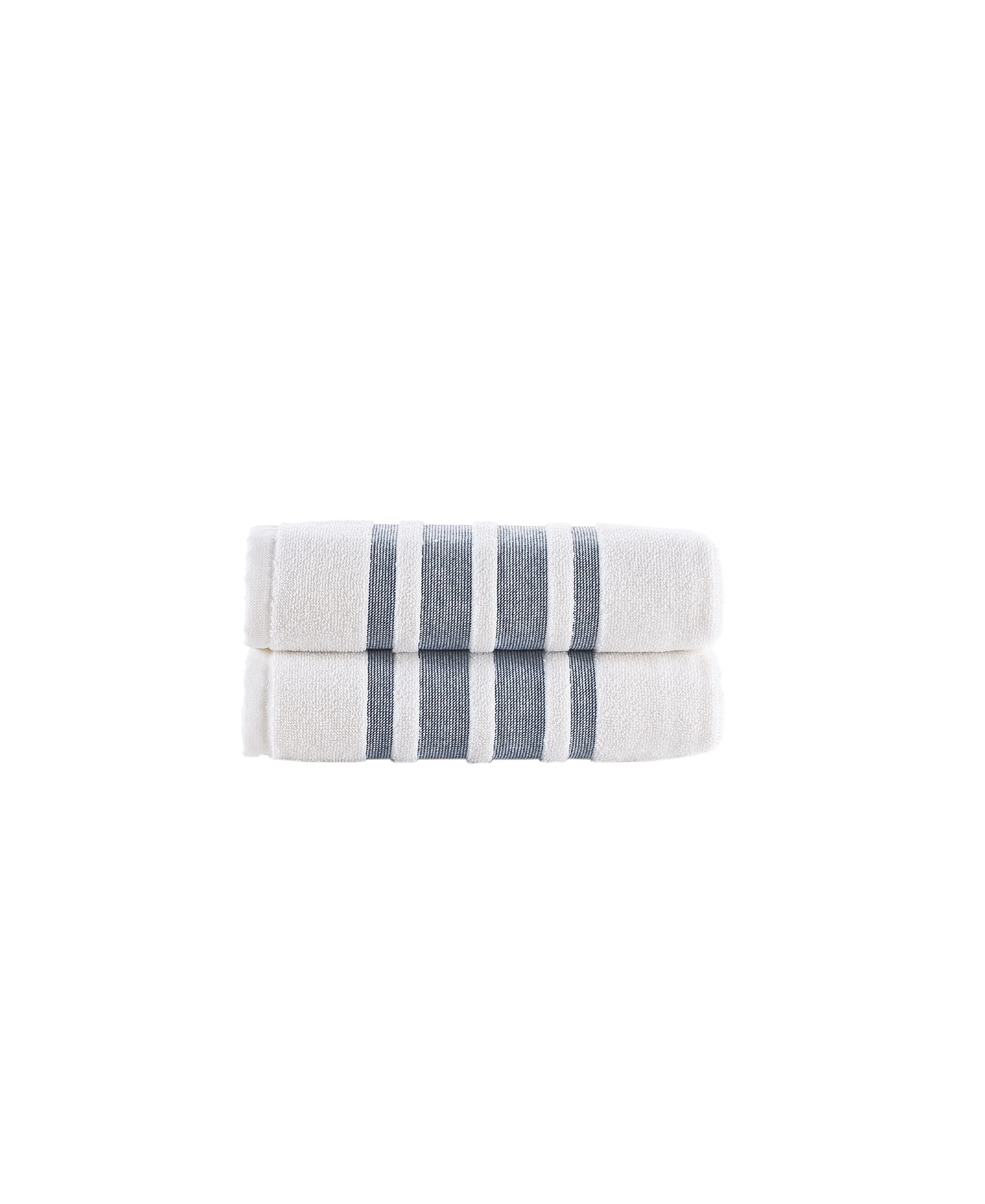  Brooks Brothers Contrast Border 2 Piece Hand Towel Set - Navy - Bonton