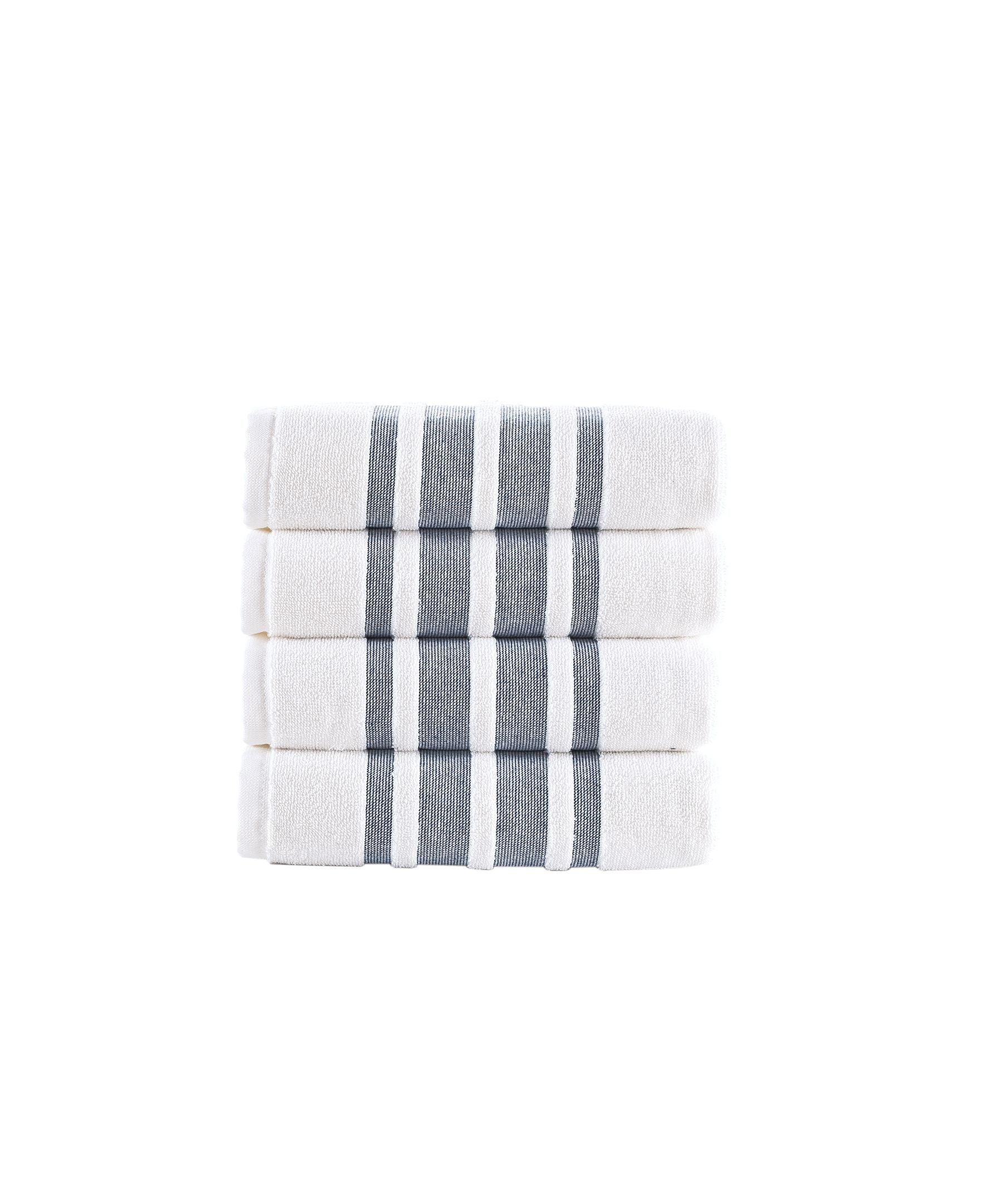  Brooks Brothers Contrast Border Hand Towel 4 Piece Set - Navy - Bonton