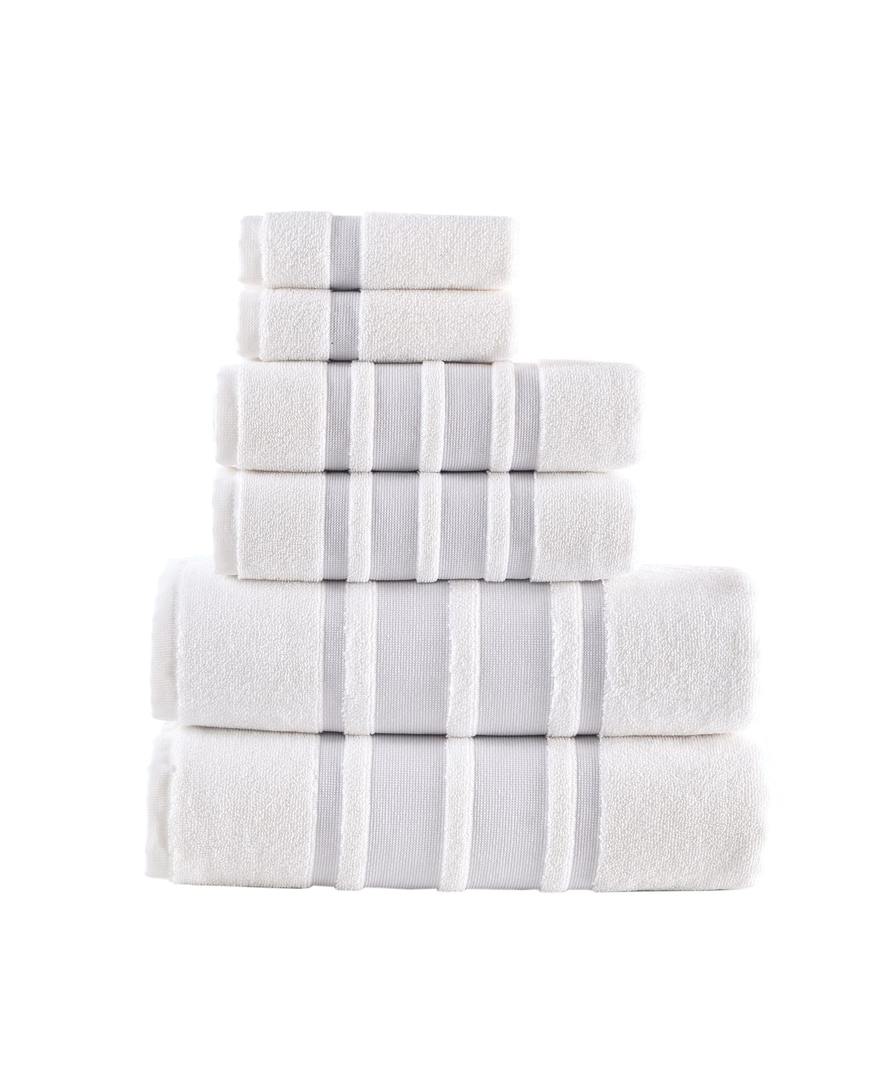  Brooks Brothers Contrast Border 6 Piece Towel Set - Taupe - Bonton