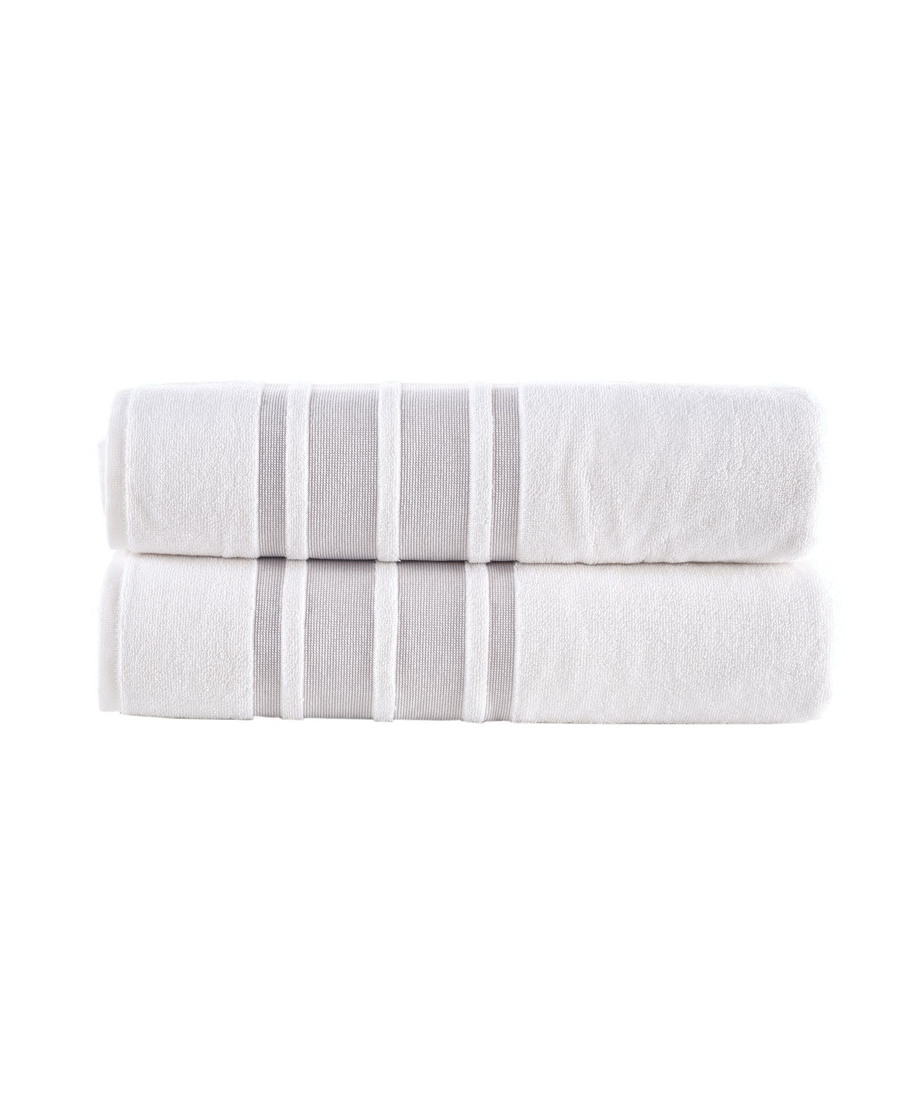  Brooks Brothers Contrast Border Bath Sheet 2 Piece Set - Silver - Bonton