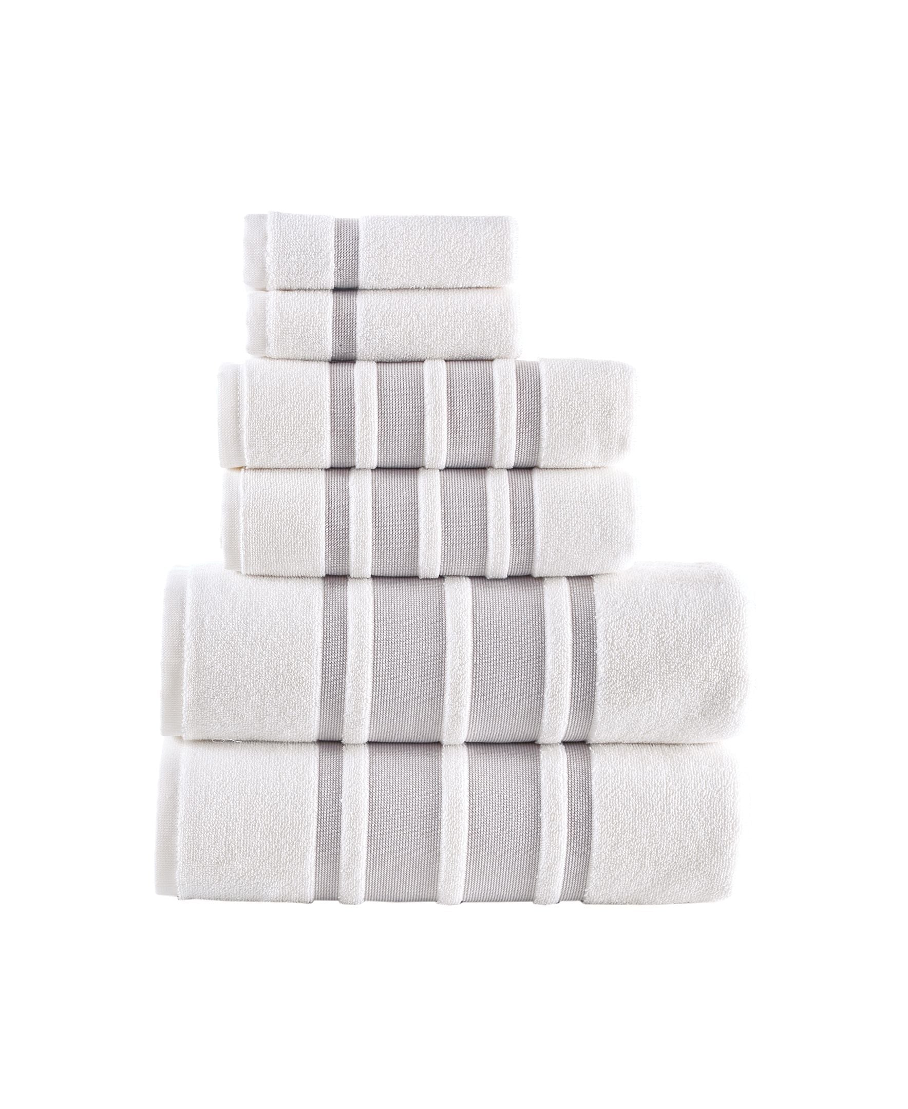  Brooks Brothers Contrast Border 6 Piece Towel Set - Taupe - Bonton