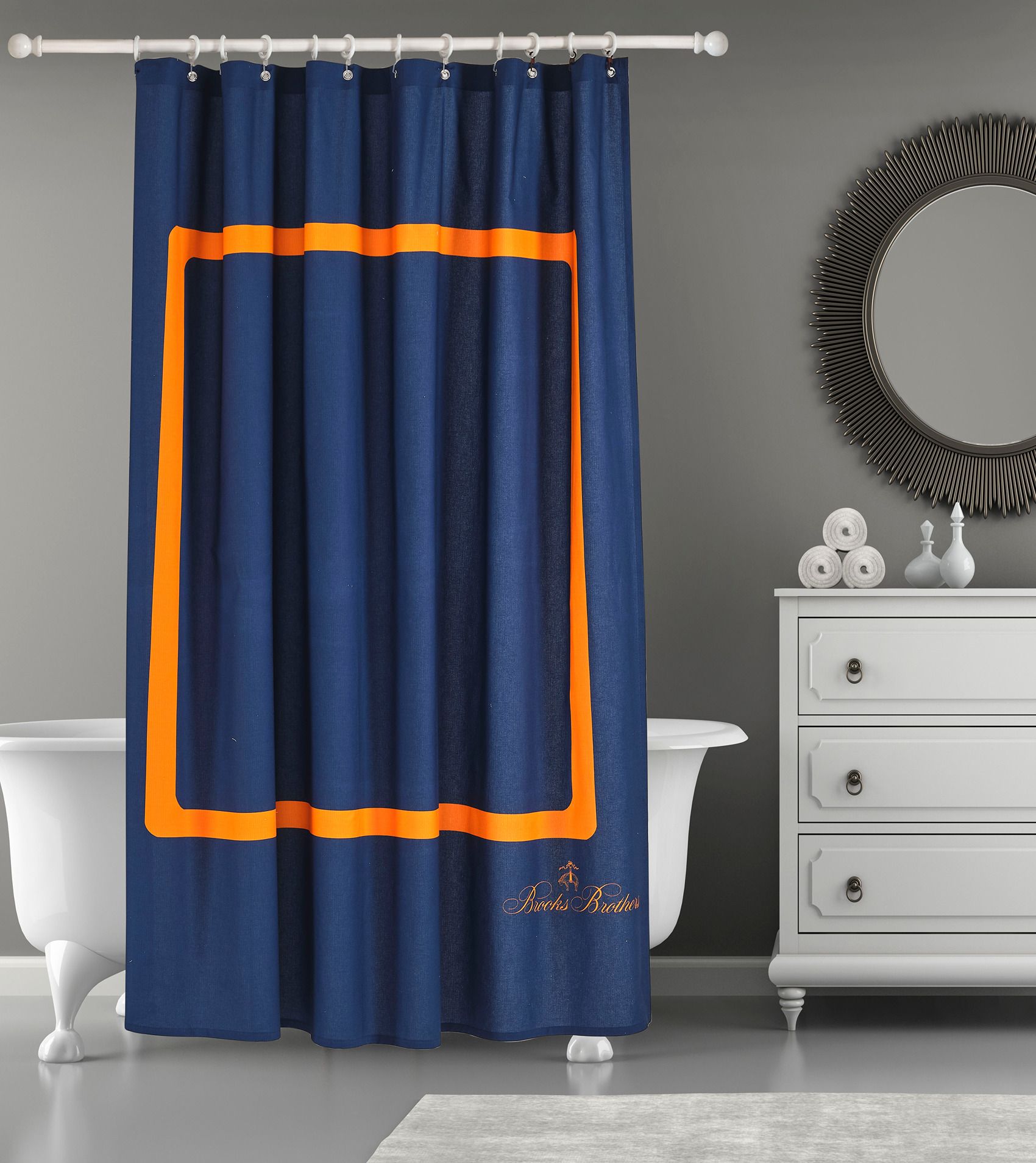  Brooks Brothers Contrast Frame Shower Curtain - Navy - Bonton