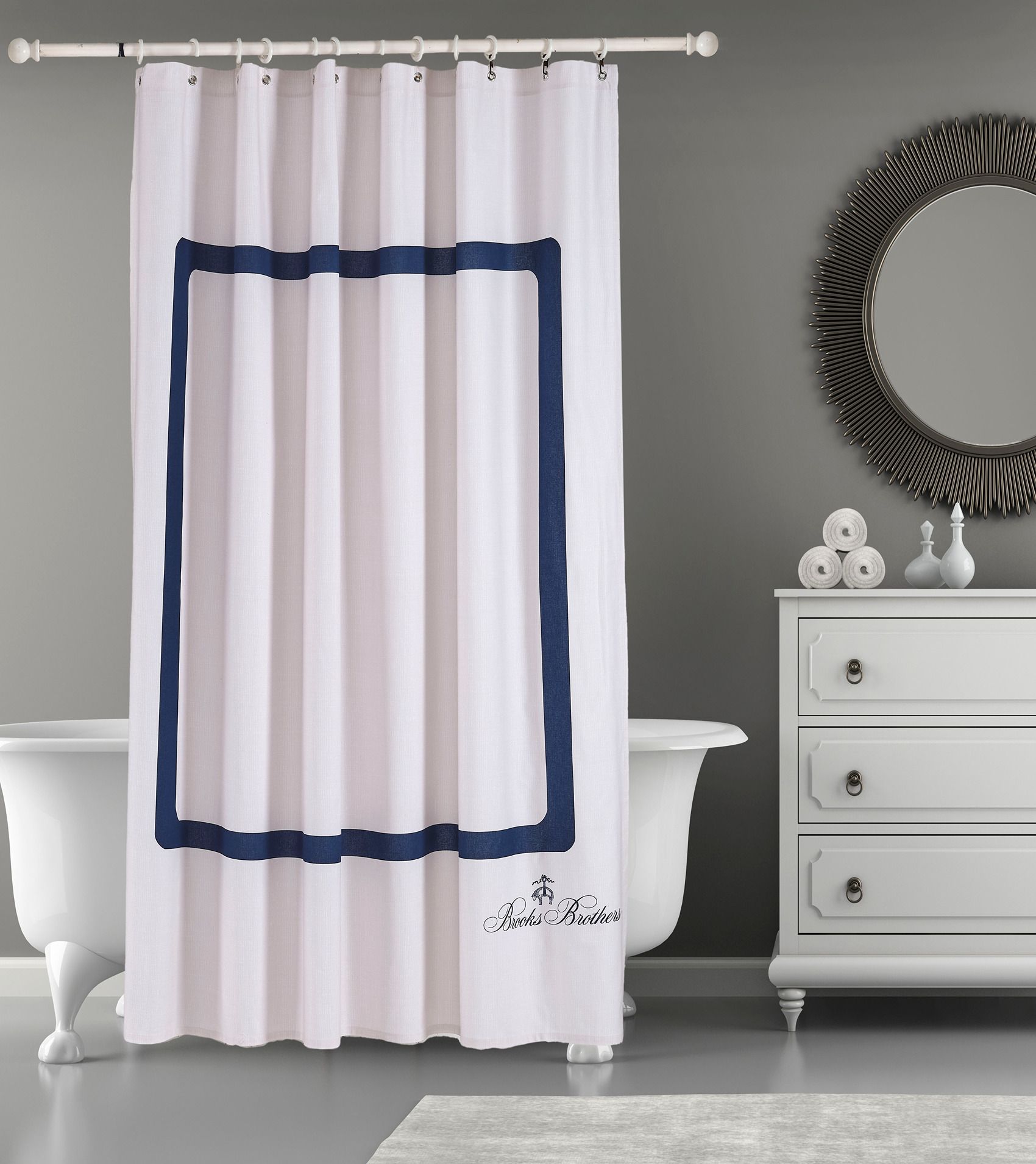  Brooks Brothers Contrast Frame Shower Curtain - Royal Blue - Bonton