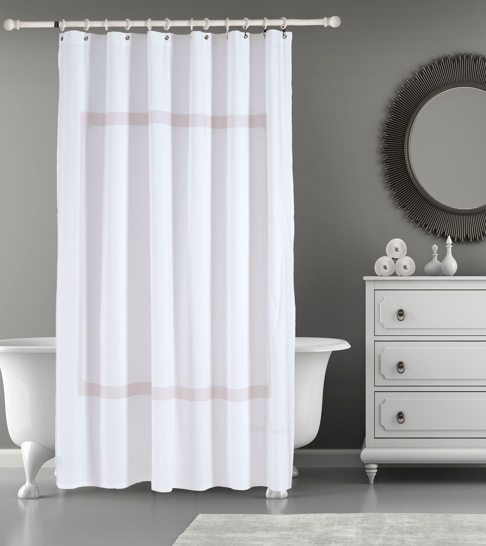  Brooks Brothers Contrast Frame Shower Curtain - White - Bonton