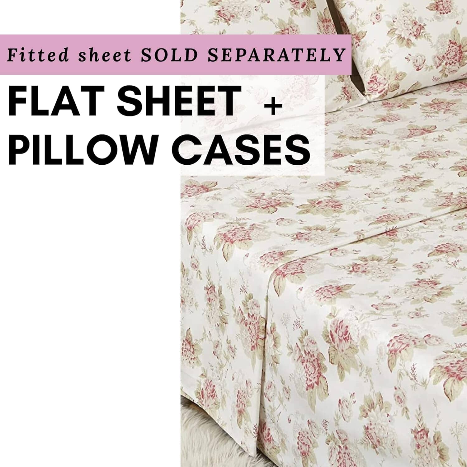  DaDa Bedding Collection DaDa Bedding Hint of Mint Dainty Cottage Floral Roses Cotton Flat Sheet Only w/ Pillow Case (3036) by DaDa Bedding Collection - Twin - Bonton
