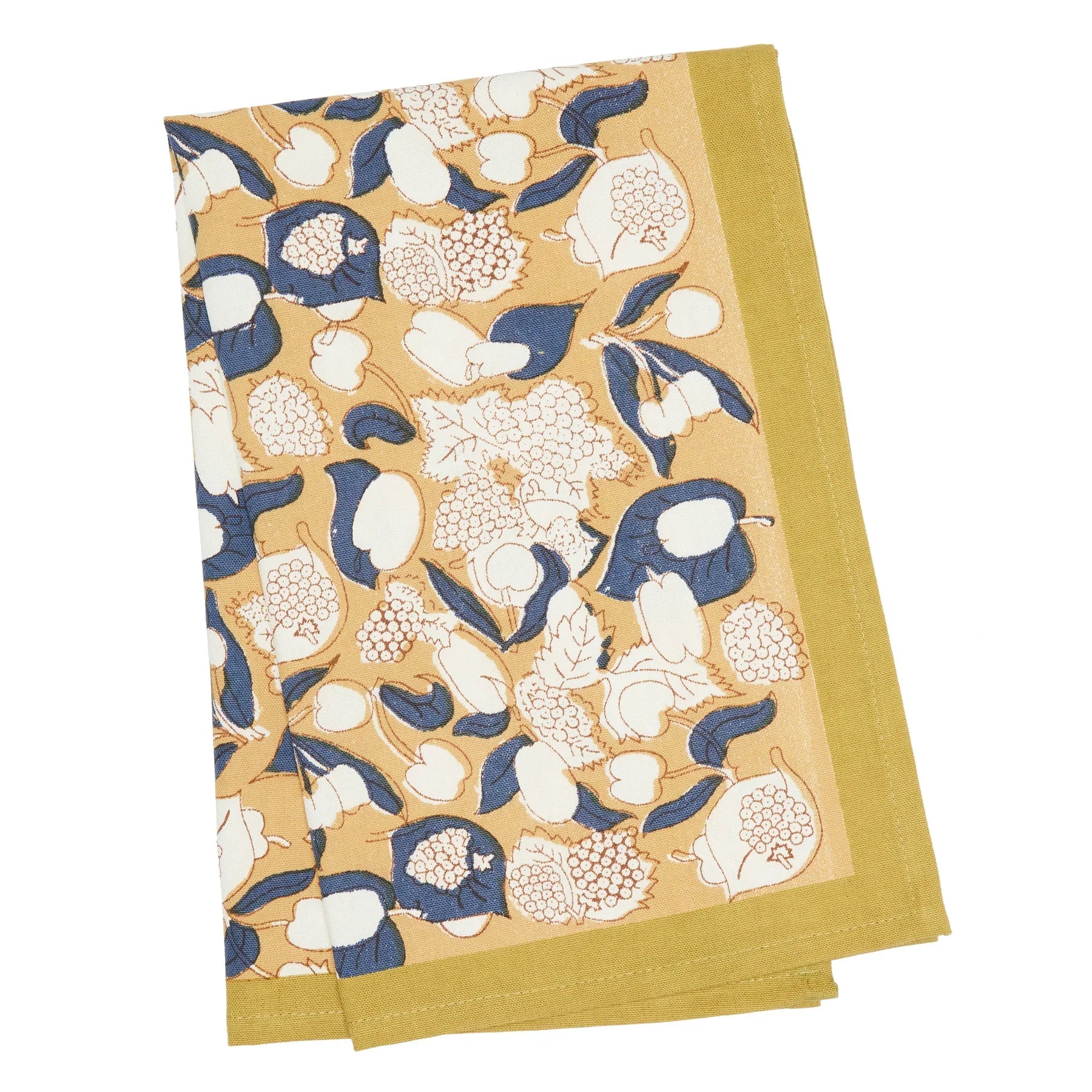  Couleur Nature Forest Harvest Mustard & Blue Tea Towels Set of 3 - Mustard/Blue - Bonton