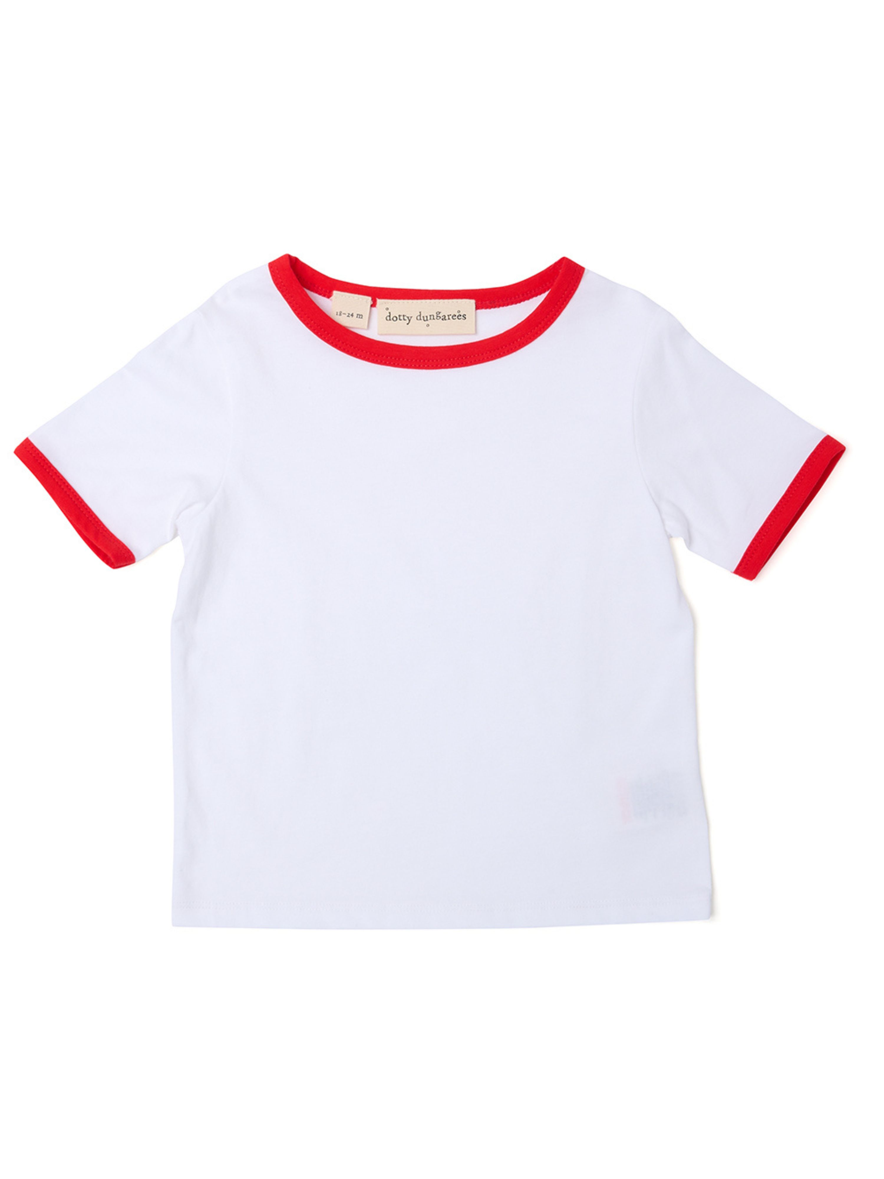  Dotty Dungarees Short Sleeve Cotton Ringer Jack Tee - Red - Bonton