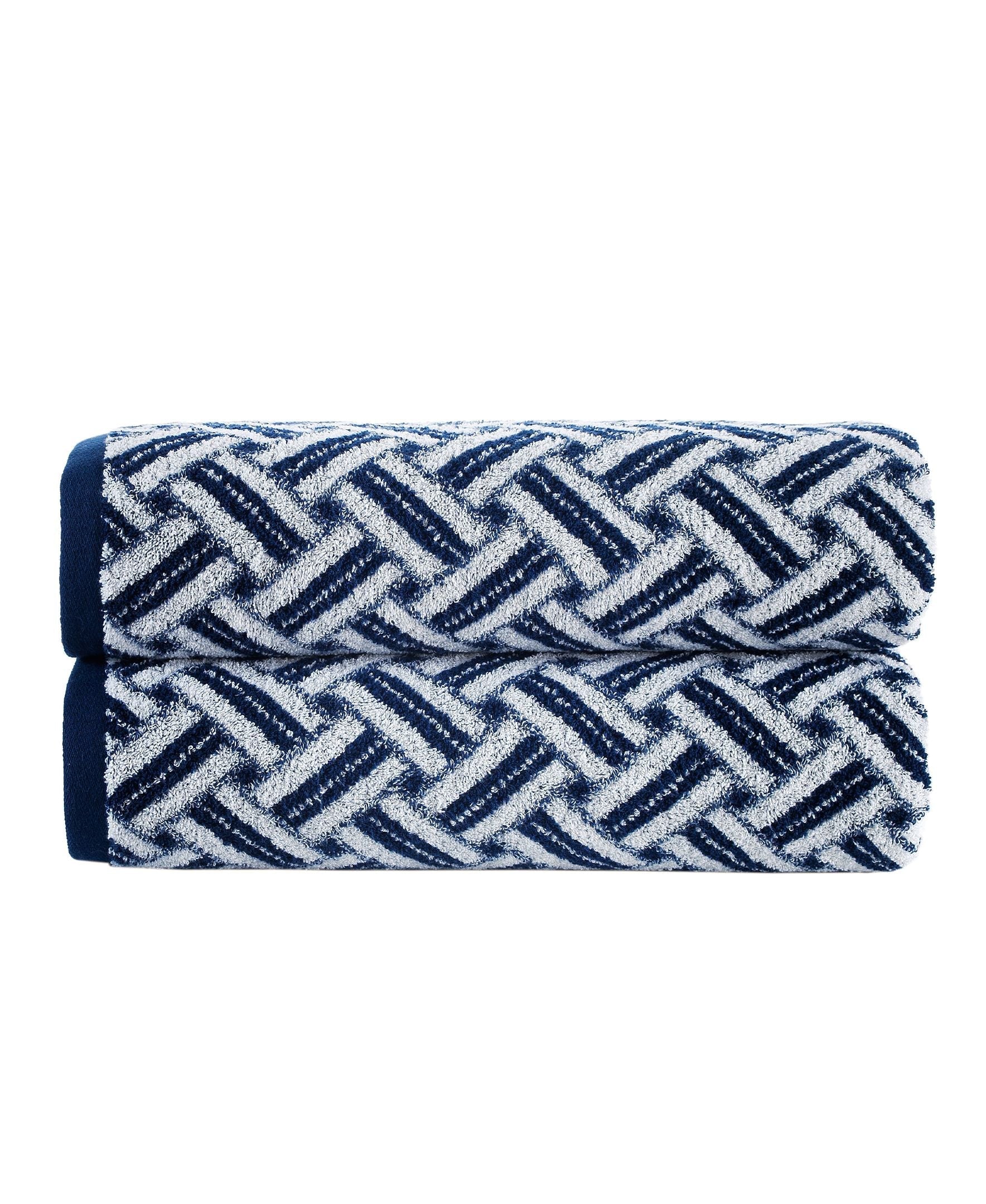  Brooks Brothers Criss Cross Stripe Bath Sheet 2 Piece Set - Navy - Bonton