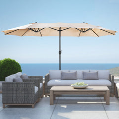 Double Sided Outdoor Twin Patio Market Table Umbrella, 15 x 9 Ft