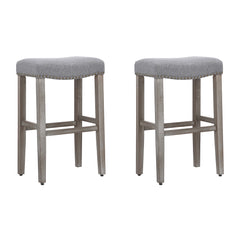 29" Upholstered Antique Gray Bar Stool, Set of 2