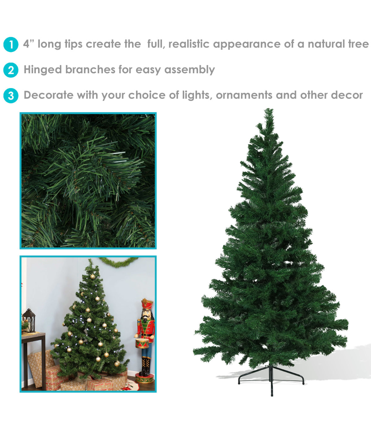  Sunnydaze Decor Canadian Pine Full Indoor Artificial Unlit Christmas Tree with Metal Stand - Green - Bonton