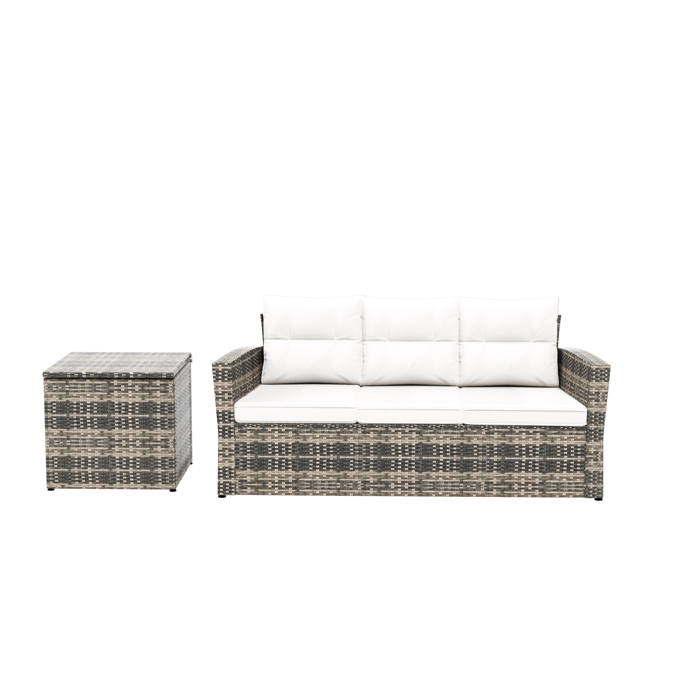  Westin Furniture Madore Sofa & Side Table Rattan Seating Group with Cushion - Brown/Navy Blue - Bonton