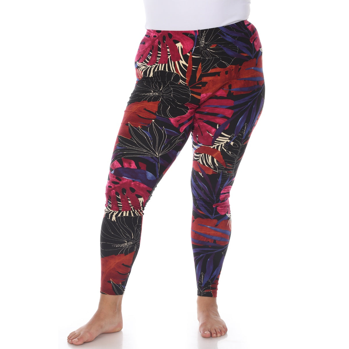  White Mark Plus Size Super Soft Tropical Printed Leggings - one size - Bonton