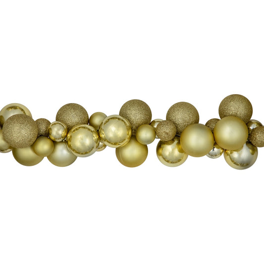 Shatterproof 3-Finish Christmas Ball Garland - 6' X 3.5" - Gold - Unlit