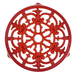 Chasseur French Fleur De Lys Enameled Cast Iron Trivet, 9-Inch Diameter, Red