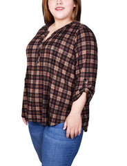 Plus Size 3/4 Roll Sleeve Top