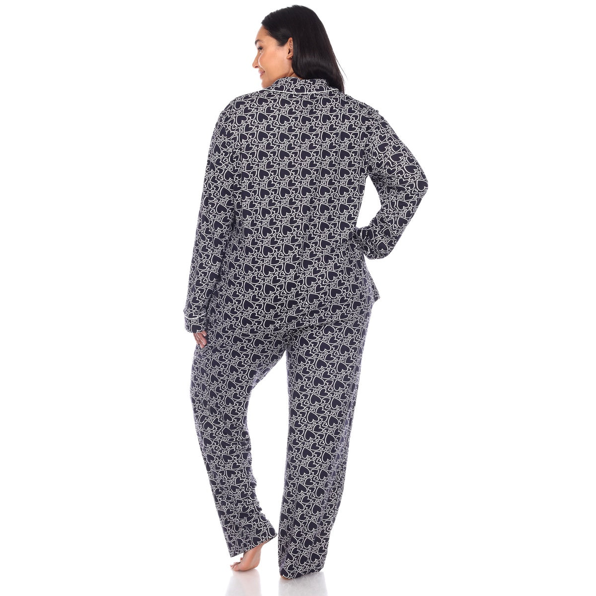  White Mark Plus Size Long Sleeve Heart Print Pajama Set - 1X - Bonton