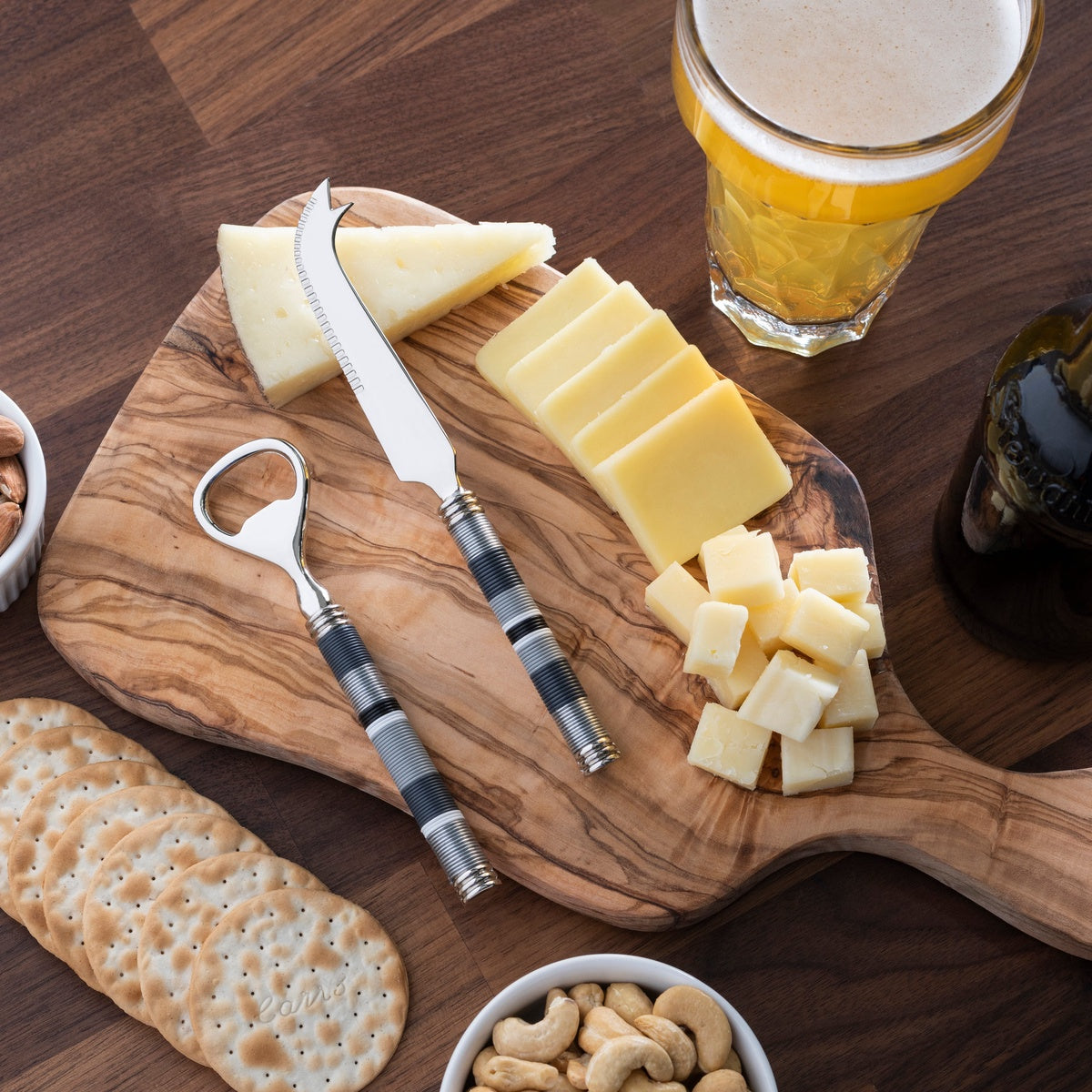  French Home Jubilee Cheese Knife, Bottle Opener and Olive Wood Board Set - Shades of Graphite - Default Title - Bonton