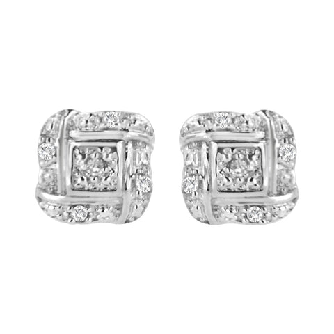 .925 Sterling Silver Round-Cut Diamond Accent Swirl Square Knot Stud Earrings (H-I Color, I2-I3 Clarity)