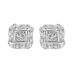 .925 Sterling Silver Round-Cut Diamond Accent Swirl Square Knot Stud Earrings (H-I Color, I2-I3 Clarity)