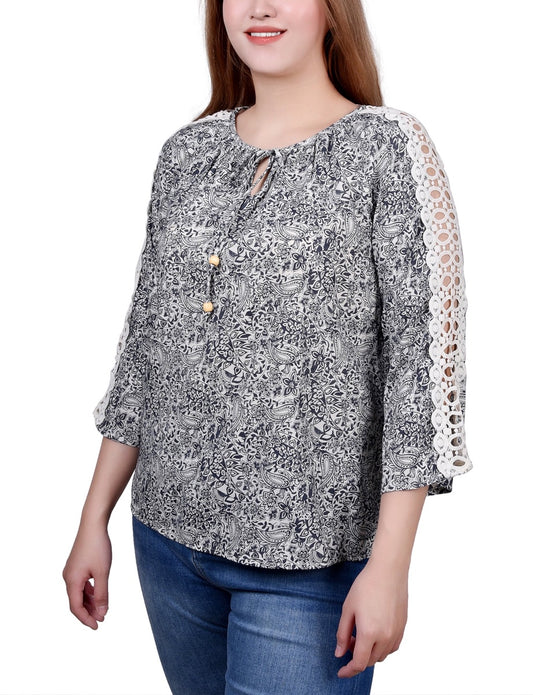 3/4 Sleeve Crochet Detail Blouse