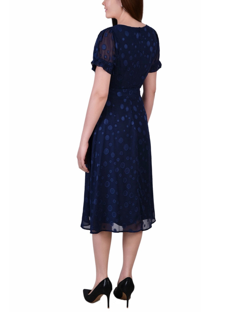 NY Collection Short Sleeve Belted Swiss Dot Dress - Mellow Rose Rectangle - Bonton