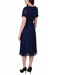 Short Sleeve Belted Swiss Dot Dress